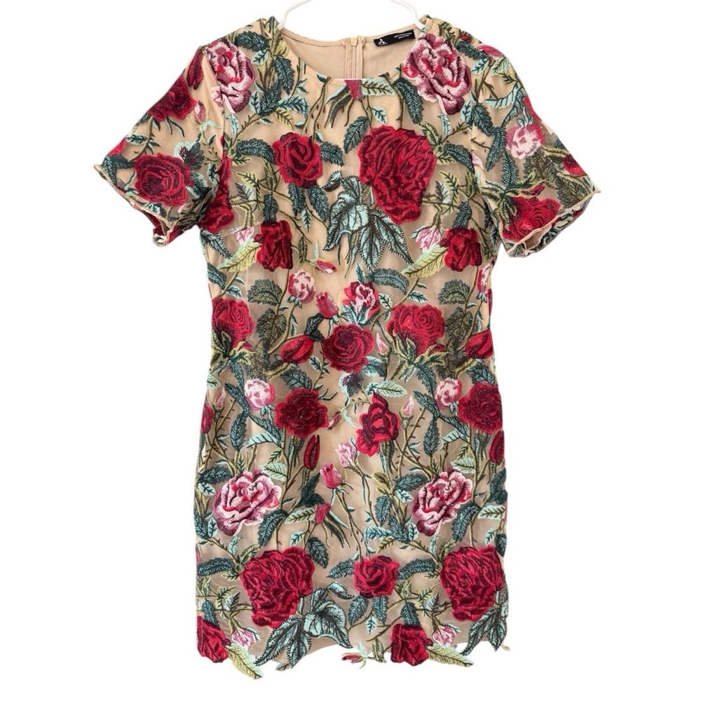 Anewsta Women Mini Dress Large Apricot Floral Embroidery Formal Cocktail Wedding
